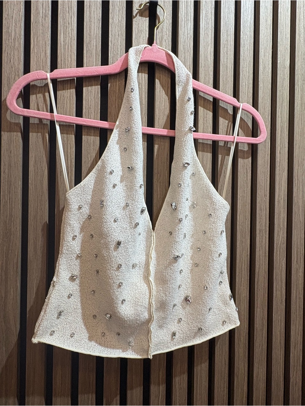Zara Cream Beaded Halter Camisole